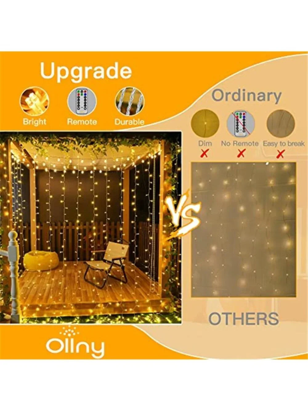 LED Curtain String Lights Warm White USB Fairy Lights Remote Waterproof
